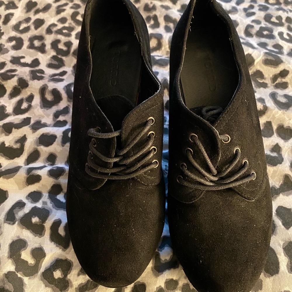 TORRID black suede wedges